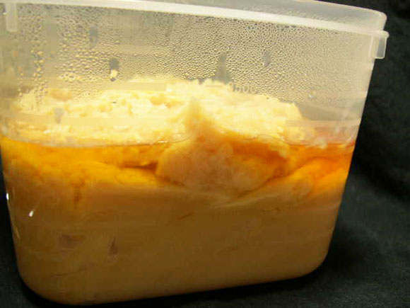 液体が分離している。横から見た。